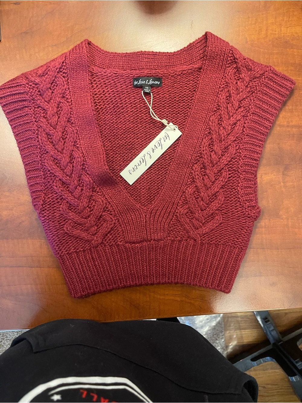 For Love & Lemons Cable Knit V-Neck Sweater Vest - Wine Red